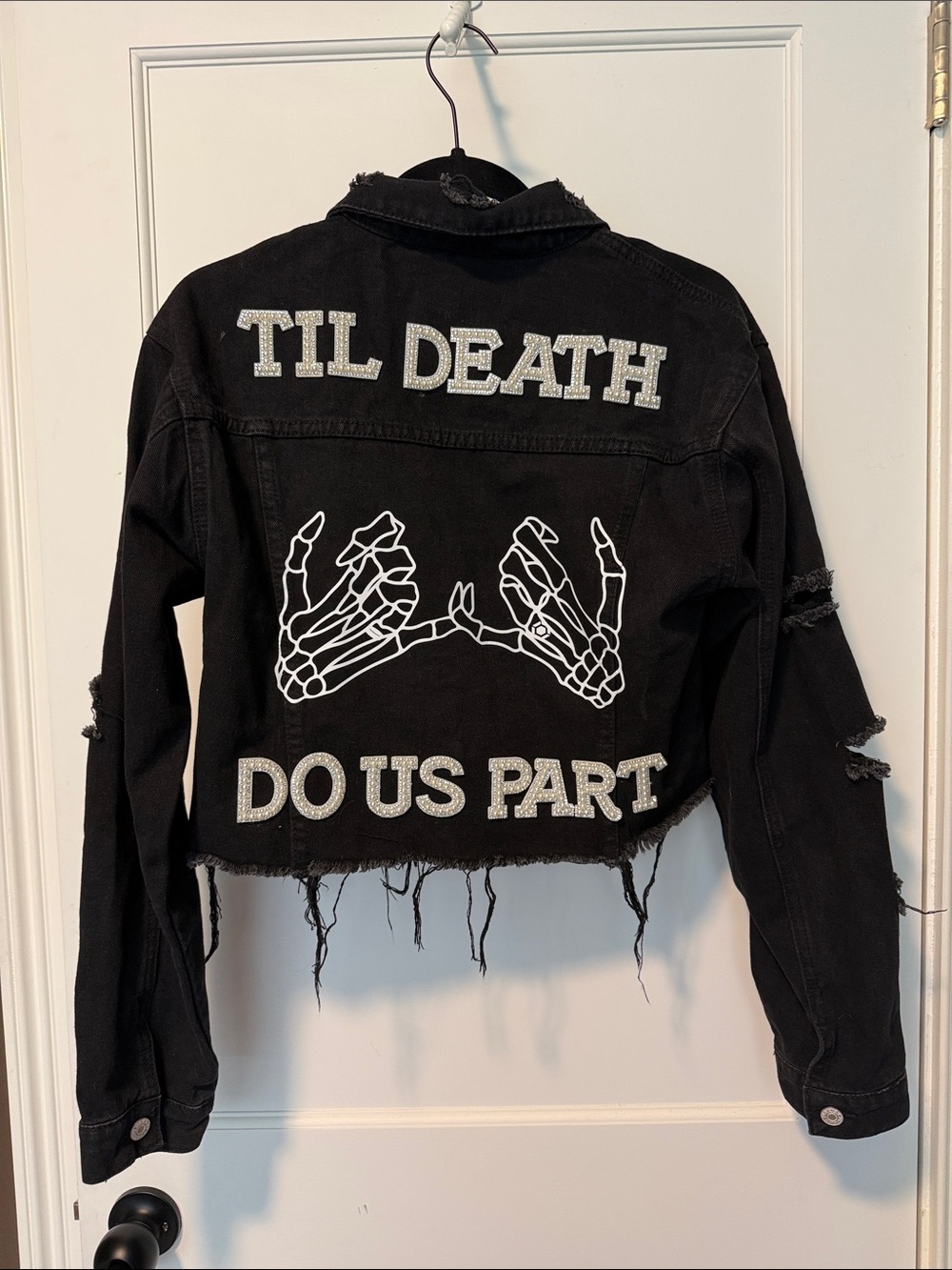 Black Distressed Denim Jacket - 'Til Death Do Us Part'
